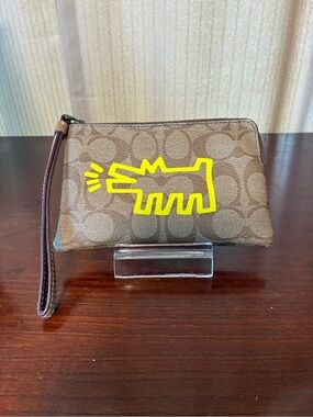 Coach x Keith Haring Brown Signature Canvas Wristlet